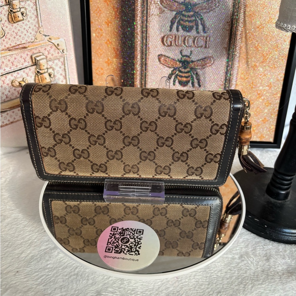 Gucci Dark Brown Leather Zip-Around Wallet with Bamboo Pull - Picture 3 of 8